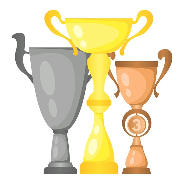 Набір векторних кубків чемпіонів з трофею в золоті, сріблі та бронзі. Призи чемпіонату за перше, друге і третє місце . — стоковий вектор