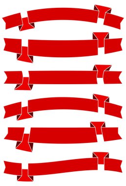 Web tasarımı için altı kırmızı çizgi film şerit ayarlayın. Beyaz arka plan üzerinde izole büyük tasarım öğesi.