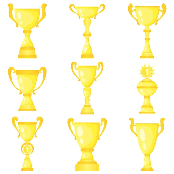 Набор из девяти векторных кубков чемпиона в золоте. Призы чемпионата за первое место . — стоковый вектор