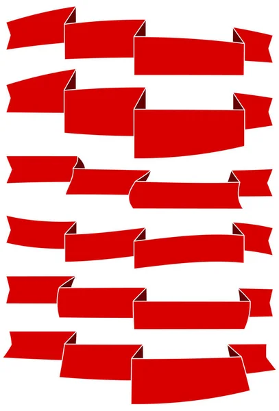 Sada šesti červených kreslený stuhy pro web design. Skvělý designový prvek izolovaných na bílém pozadí — Stockový vektor