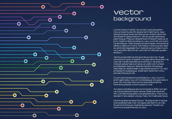 Abstrakte technologische blaue Hintergrund mit bunten Elementen des Mikrochips. Hintergrundtextur der Leiterplatte — Stockvektor