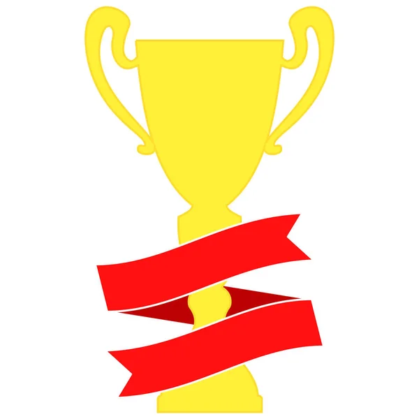 Coupe championne en or avec ruban rouge. Prix du championnat pour la première place . — Image vectorielle
