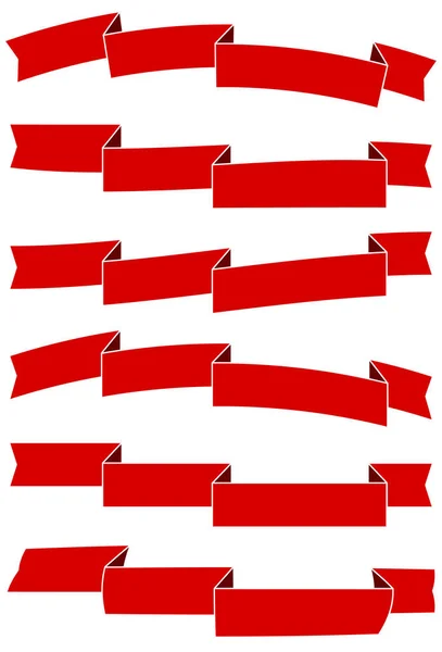 Conjunto de seis cintas de dibujos animados rojos para el diseño web. Gran elemento de diseño aislado sobre fondo blanco . — Vector de stock