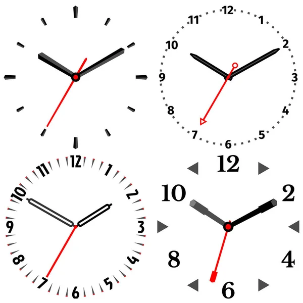 A set of four mechanical clocks. Clock face — Stock Vector