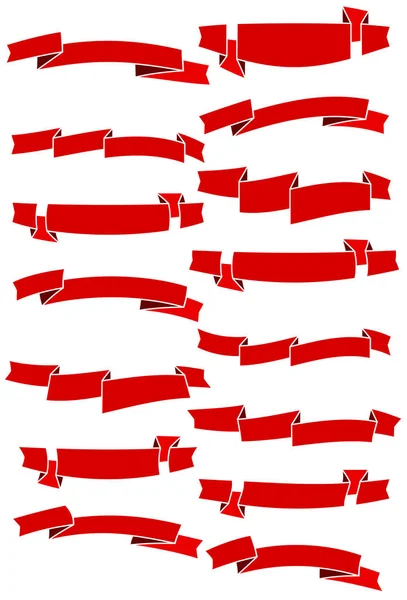 Conjunto de quince cintas de dibujos animados rojos y pancartas para el diseño web. Gran elemento de diseño aislado sobre fondo blanco . — Vector de stock