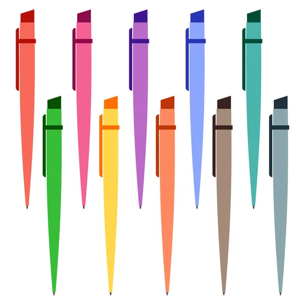 Ensemble de stylos multicolores sur fond blanc . — Image vectorielle