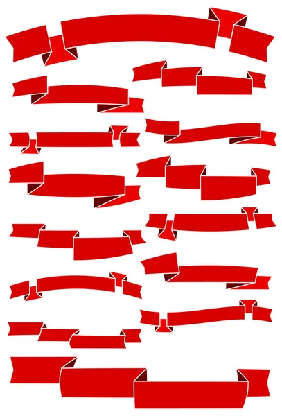 Conjunto de quince cintas de dibujos animados rojos y pancartas para el diseño web. Gran elemento de diseño aislado sobre fondo blanco . — Vector de stock