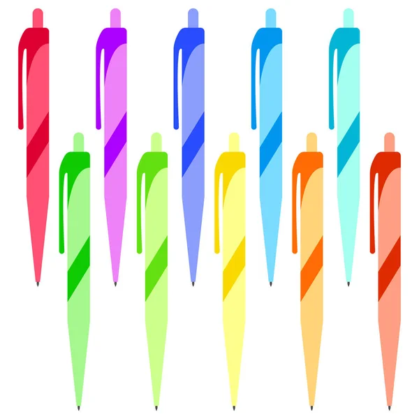 Ensemble de stylos multicolores sur fond blanc . — Image vectorielle