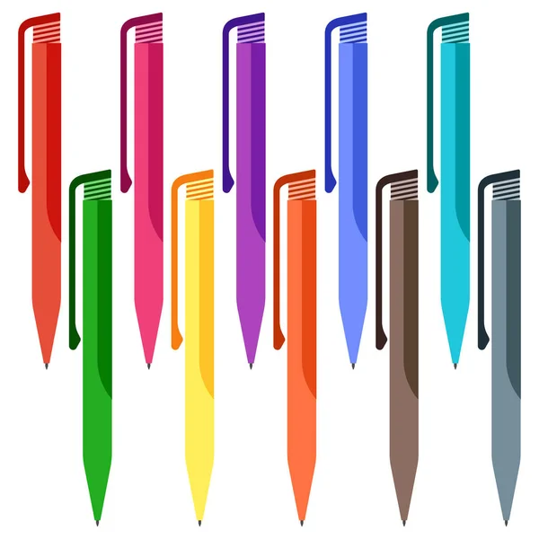 Uppsättning av multi-färgade pennor på en vit bakgrund. — Stock vektor