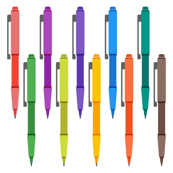 Set of multi-colored pens on a white background. — Stock Vector