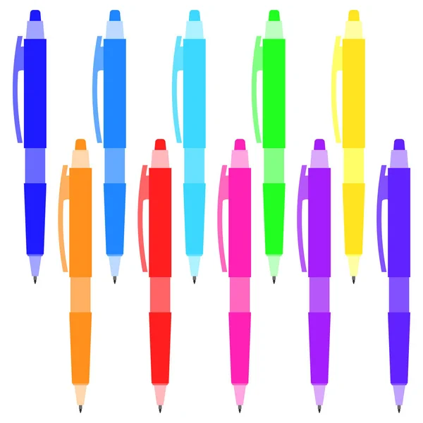 Ensemble de stylos multicolores sur fond blanc . — Image vectorielle