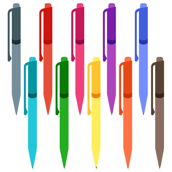 Conjunto de canetas multicoloridas sobre um fundo branco —  Vetores de Stock