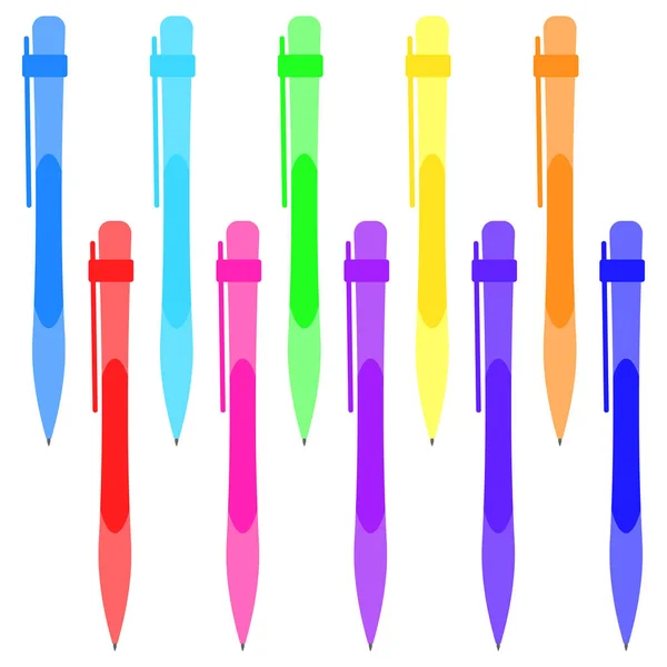 白い背景に複数の色のペンのセット — ストックベクタ