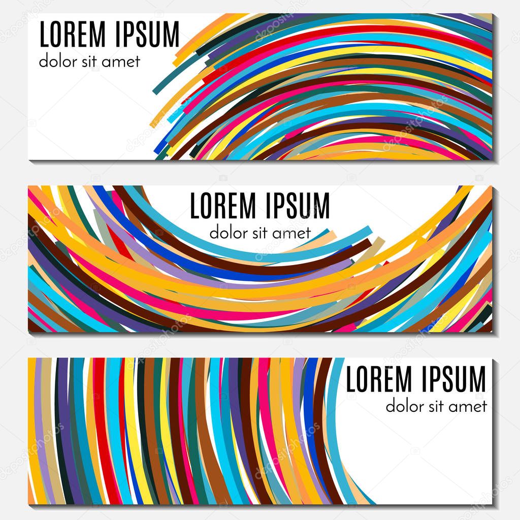 Set of colorful abstract header banners with curved lines and place for text