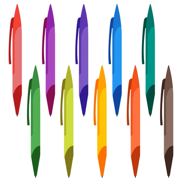 Ensemble de stylos multicolores sur fond blanc . — Image vectorielle