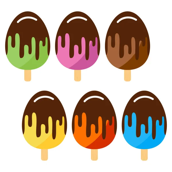Set of colorful ice cream  with chocolate — Stock Vector