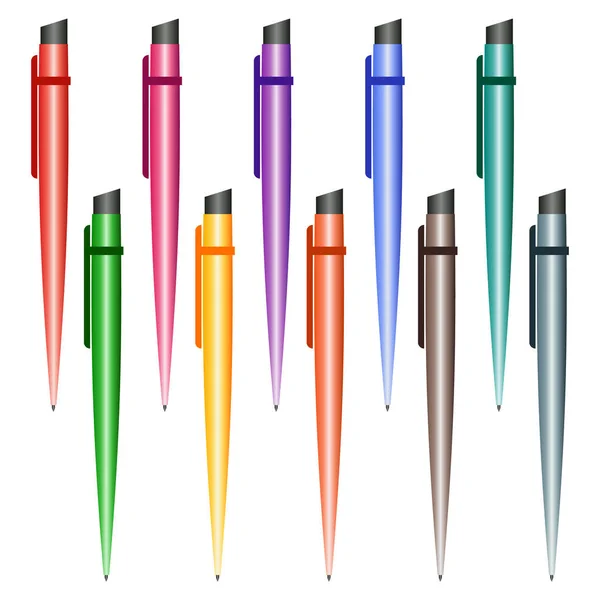 Ensemble de stylos multicolores sur fond blanc — Image vectorielle