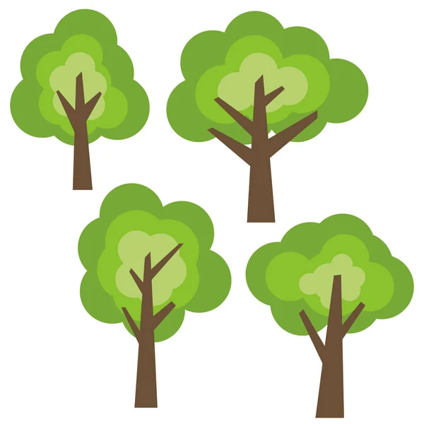 Набор из четырех различных мультфильмов зеленые деревья изолированы на белом фоне — стоковый вектор