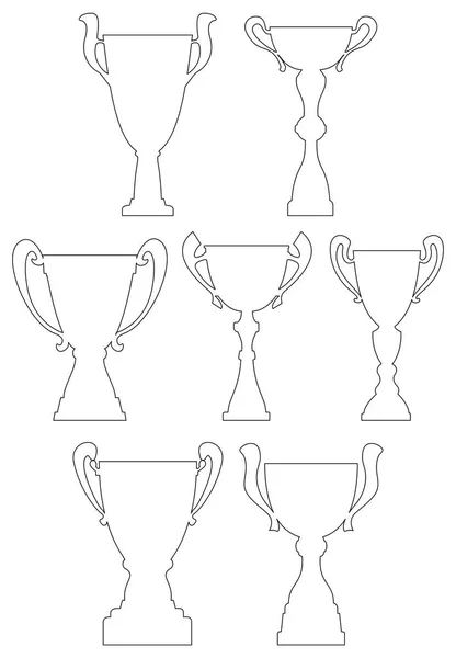 Champion cup set in thin line style. Championship prize for first place — Stock Vector
