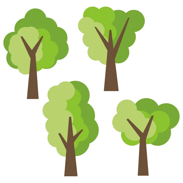 Набор из четырех различных мультфильмов зеленые деревья изолированы на белом фоне — стоковый вектор