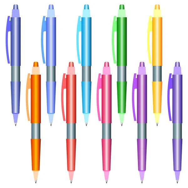 Ensemble de stylos multicolores sur fond blanc — Image vectorielle