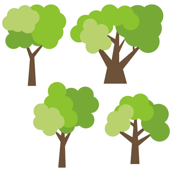 Набір з чотирьох різних мультиплікаційних зелених дерев ізольовані на білому тлі — стоковий вектор