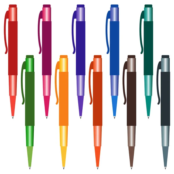 Set of multi-colored pens on a white background — Stock Vector