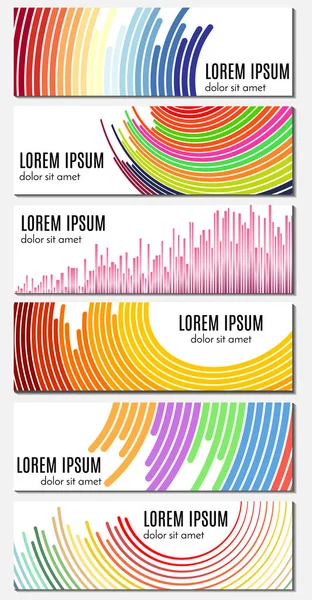 Ensemble de six bannières d'en-tête abstraites colorées avec lignes courbes et place pour le texte — Image vectorielle