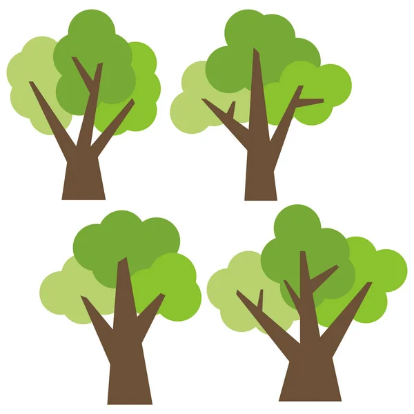Zestaw czterech różnych kreskówka zielony drzew na białym tle. — Wektor stockowy
