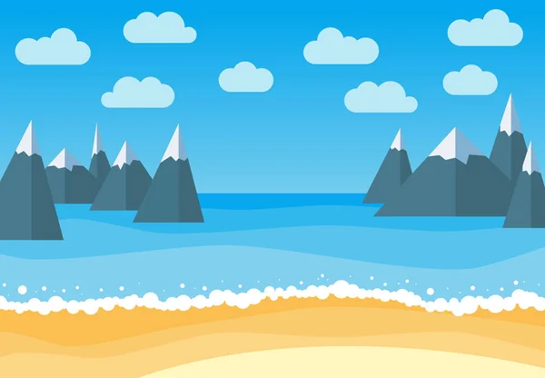 Vector landscape with summer beach and rocks.