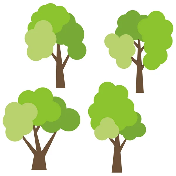Набор из четырех различных мультфильмов зеленые деревья изолированы на белом фоне . — стоковый вектор