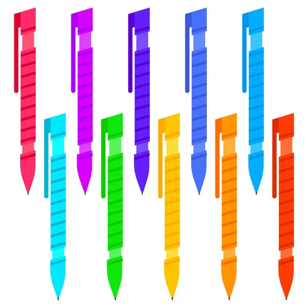 Conjunto de canetas multicoloridas sobre um fundo branco — Vetor de Stock