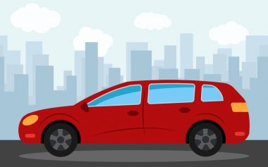 Gökdelenler öğleden sonra arka planda kırmızı araba