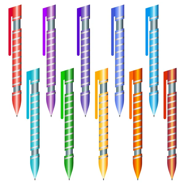 Ensemble de stylos multicolores sur fond blanc . — Image vectorielle