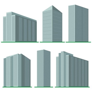 Beyaz bir arka plan üzerine bina altı modern yüksek katlı set