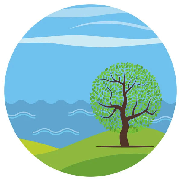 Paysage de dessin animé vectoriel avec l'arbre solitaire — Image vectorielle