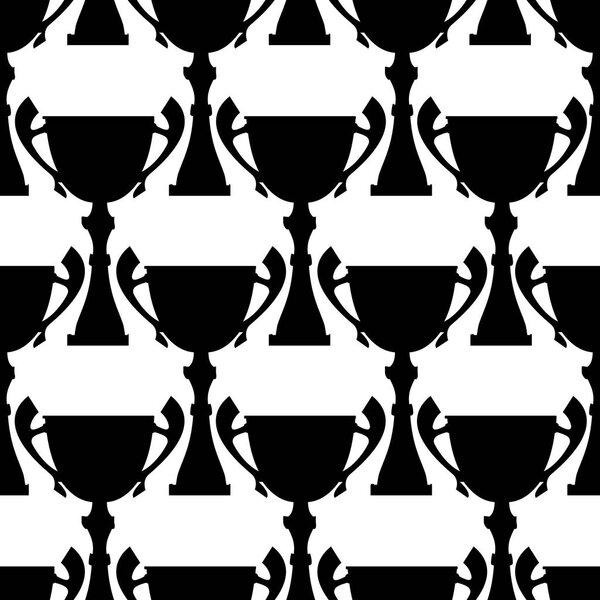 Winner trophy cup seamless pattern. Black simple silhouette texture.