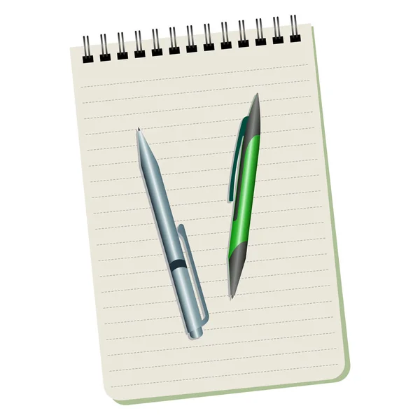 Notebook en twee pennen — Stockvector