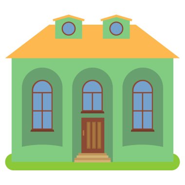 Sarı bir çatı ve beyaz zemin üzerine yeşil duvarlar ile özel ev