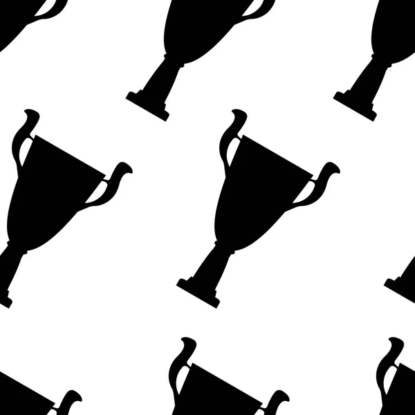 優勝トロフィー カップ シームレス パターン。黒のシンプルなシルエットのテクスチャ — ストックベクタ