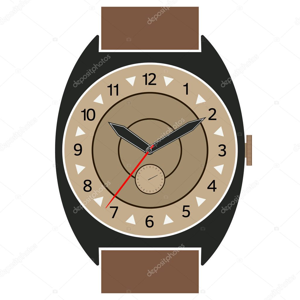 Classic design mechanical wristwatch isolated on white background.