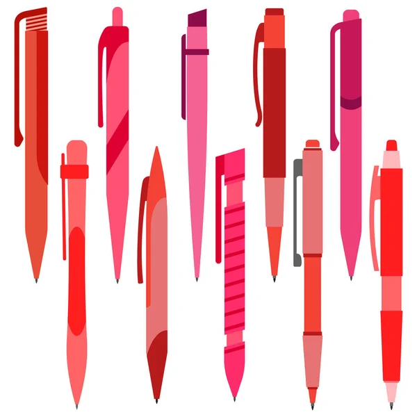 Set of red pens on a white background. — Stock Vector