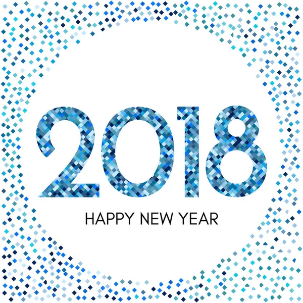 Happy New Year 2018 label with blue confetti. — Stock Vector