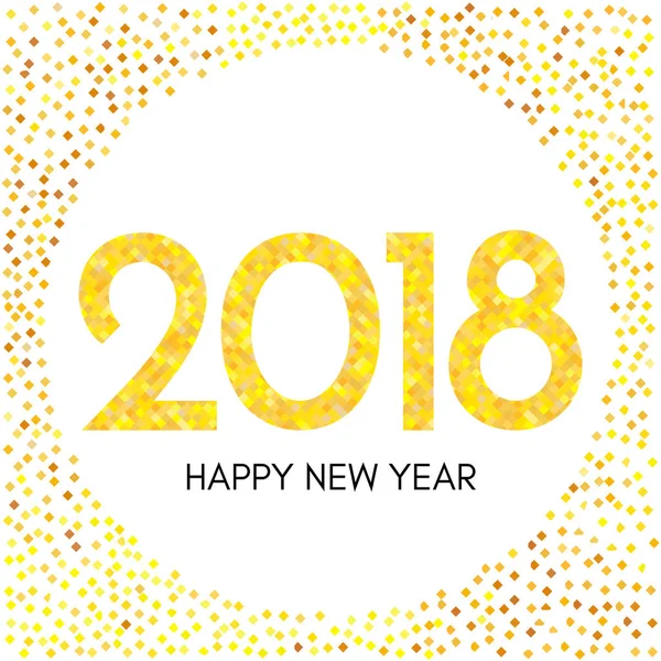 Happy New Year 2018 label with yellow confetti. — Stock Vector