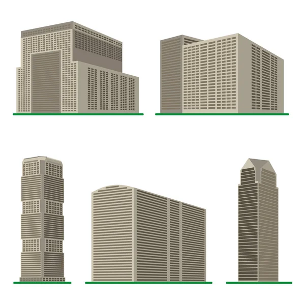 Set aus fünf modernen Hochhäusern auf weißem Hintergrund — Stockvektor