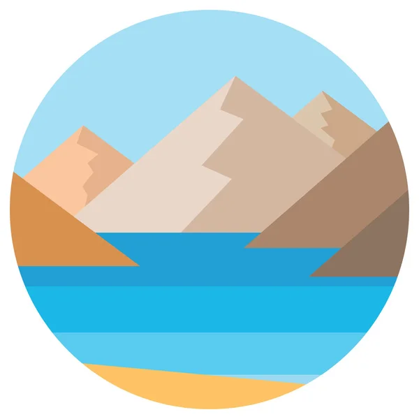 Vector landscape with summer beach and rocks in circle