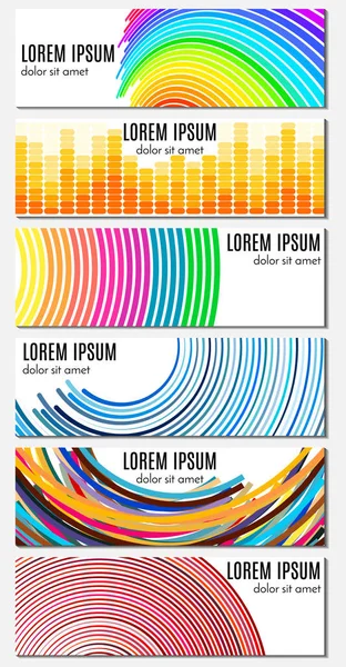 Ensemble de six bannières d'en-tête abstraites colorées avec lignes courbes et place pour le texte — Image vectorielle