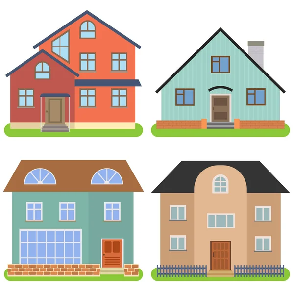 Conjunto de cuatro casas privadas sobre fondo blanco . — Vector de stock