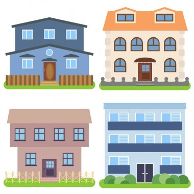 Beyaz bir arka plan üzerinde dört özel ev dizi