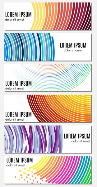 Set van zes kleurrijke abstracte kop banners met gebogen lijnen en plaats voor tekst. — Stockvector